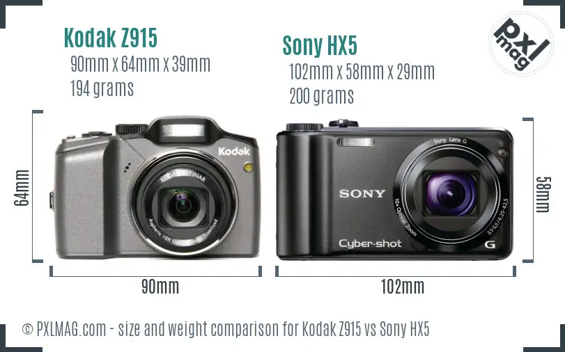 Kodak Z915 vs Sony HX5 size comparison