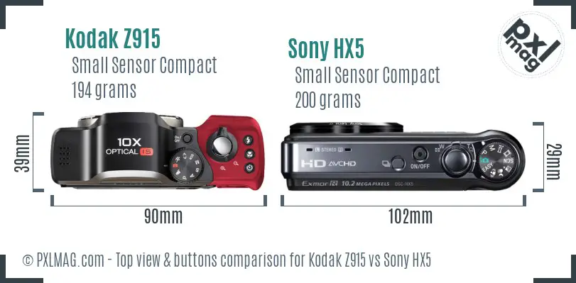 Kodak Z915 vs Sony HX5 top view buttons comparison