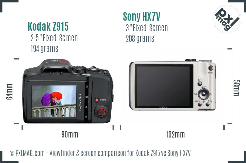 Kodak Z915 vs Sony HX7V Screen and Viewfinder comparison