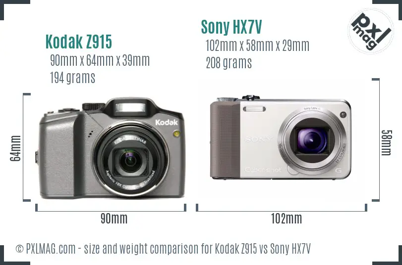 Kodak Z915 vs Sony HX7V size comparison