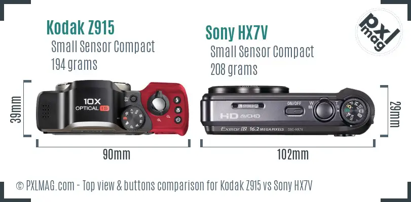 Kodak Z915 vs Sony HX7V top view buttons comparison