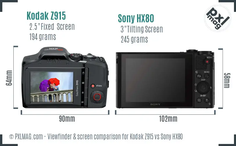 Kodak Z915 vs Sony HX80 Screen and Viewfinder comparison Kodak Z915 vs Sony HX80 Screen and Viewfinder comparison