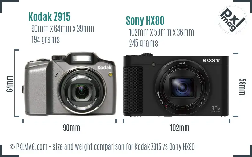Kodak Z915 vs Sony HX80 size comparison Kodak Z915 vs Sony HX80 size comparison