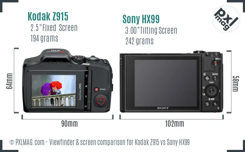 Kodak Z915 vs Sony HX99 Screen and Viewfinder comparison