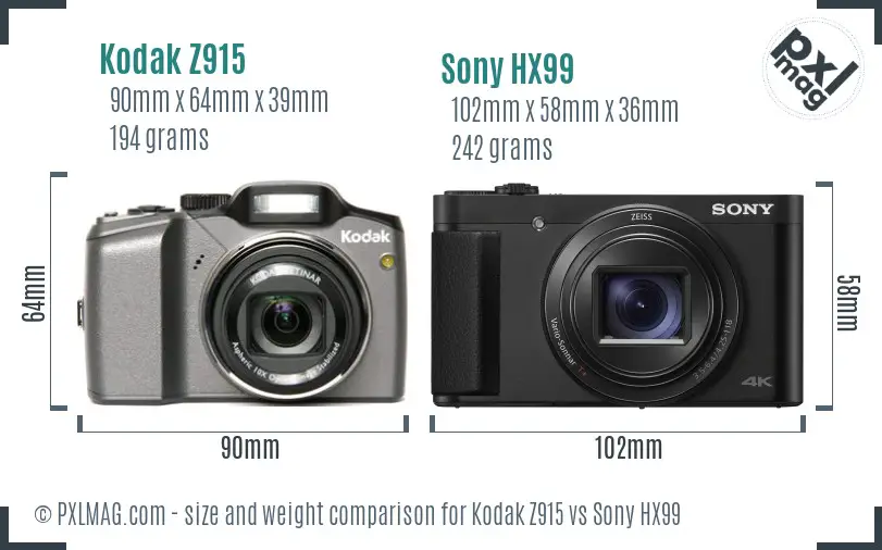 Kodak Z915 vs Sony HX99 size comparison