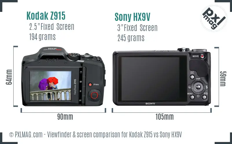 Kodak Z915 vs Sony HX9V Screen and Viewfinder comparison