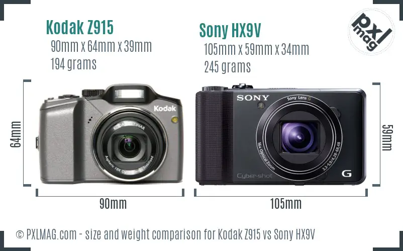 Kodak Z915 vs Sony HX9V size comparison