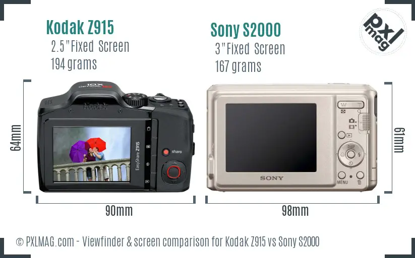Kodak Z915 vs Sony S2000 Screen and Viewfinder comparison Kodak Z915 vs Sony S2000 Screen and Viewfinder comparison