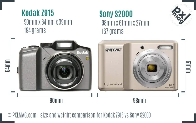 Kodak Z915 vs Sony S2000 size comparison Kodak Z915 vs Sony S2000 size comparison