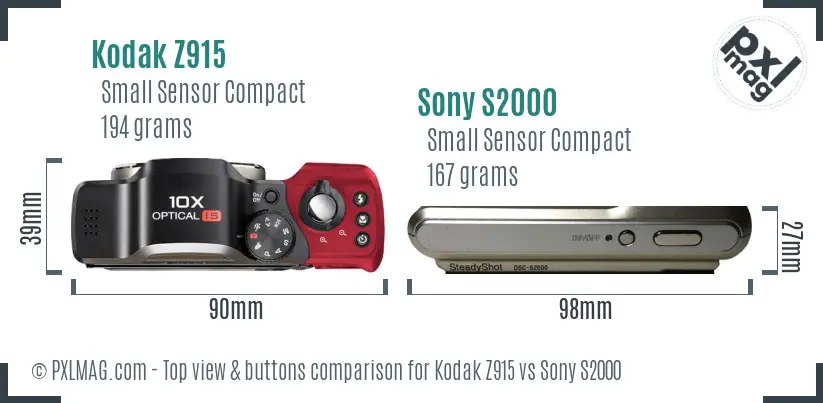 Kodak Z915 vs Sony S2000 top view buttons comparison Kodak Z915 vs Sony S2000 top view buttons comparison