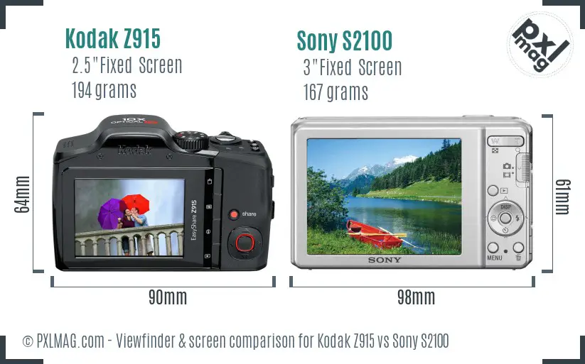 Kodak Z915 vs Sony S2100 Screen and Viewfinder comparison