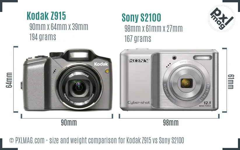 Kodak Z915 vs Sony S2100 size comparison