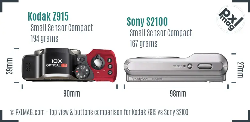 Kodak Z915 vs Sony S2100 top view buttons comparison