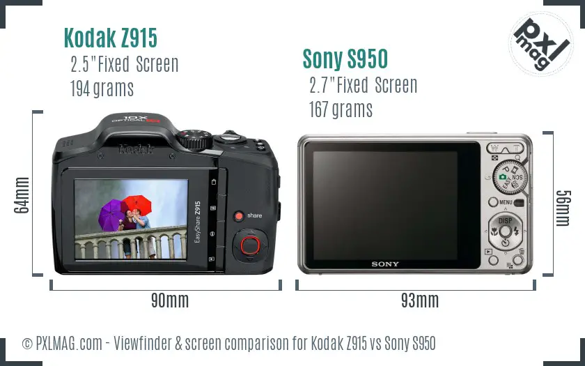 Kodak Z915 vs Sony S950 Screen and Viewfinder comparison