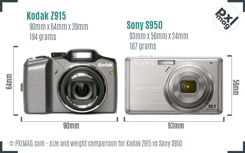 Kodak Z915 vs Sony S950 size comparison