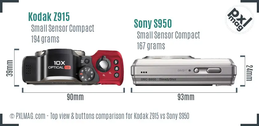 Kodak Z915 vs Sony S950 top view buttons comparison