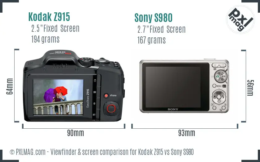 Kodak Z915 vs Sony S980 Screen and Viewfinder comparison