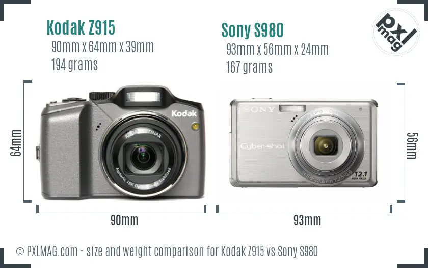 Kodak Z915 vs Sony S980 size comparison
