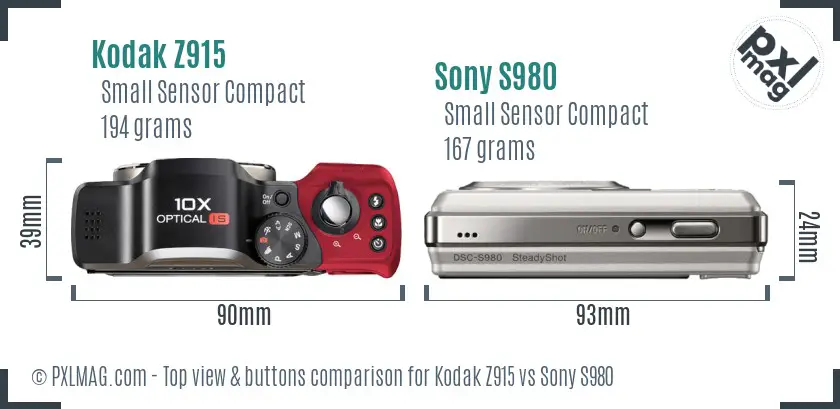 Kodak Z915 vs Sony S980 top view buttons comparison