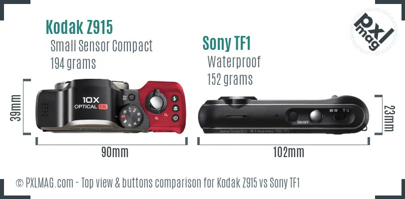 Kodak Z915 vs Sony TF1 top view buttons comparison Kodak Z915 vs Sony TF1 top view buttons comparison