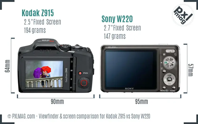 Kodak Z915 vs Sony W220 Screen and Viewfinder comparison Kodak Z915 vs Sony W220 Screen and Viewfinder comparison