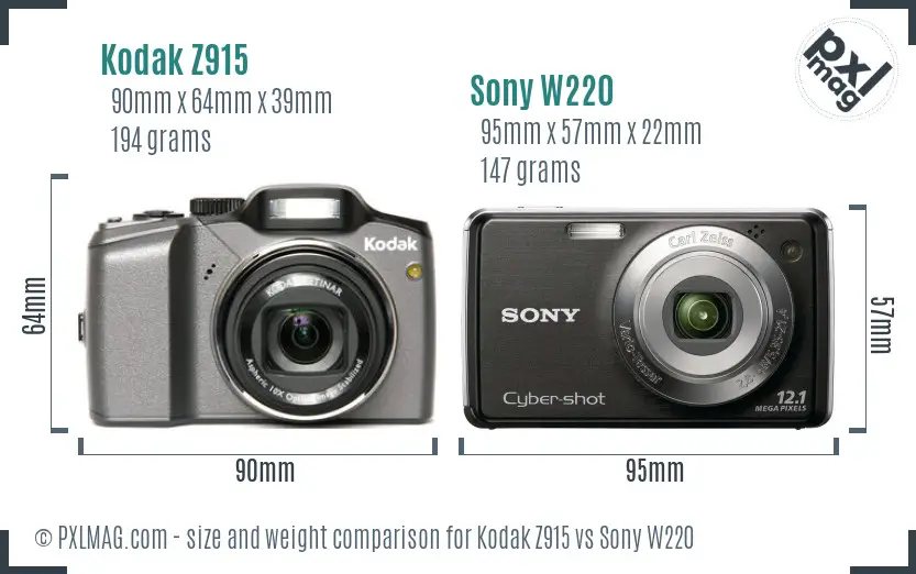 Kodak Z915 vs Sony W220 size comparison Kodak Z915 vs Sony W220 size comparison