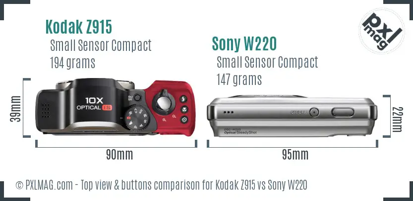 Kodak Z915 vs Sony W220 top view buttons comparison Kodak Z915 vs Sony W220 top view buttons comparison