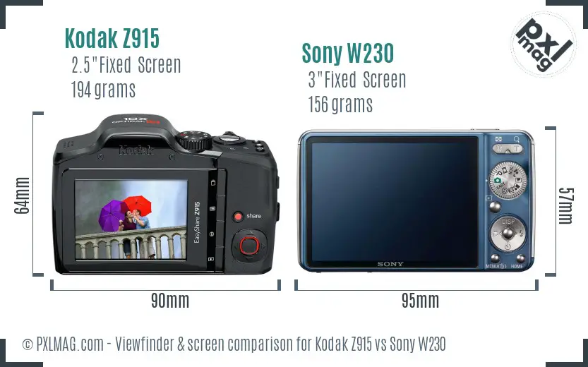 Kodak Z915 vs Sony W230 Screen and Viewfinder comparison Kodak Z915 vs Sony W230 Screen and Viewfinder comparison
