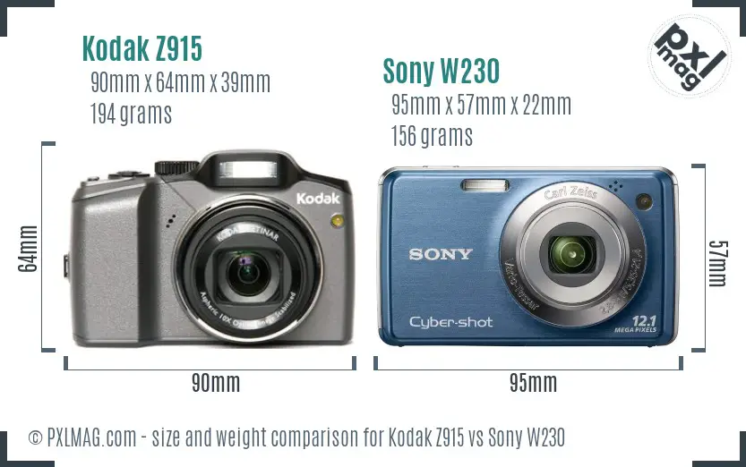 Kodak Z915 vs Sony W230 size comparison Kodak Z915 vs Sony W230 size comparison