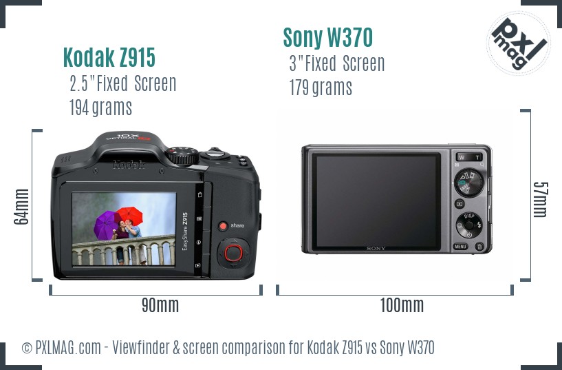 Kodak Z915 vs Sony W370 Screen and Viewfinder comparison