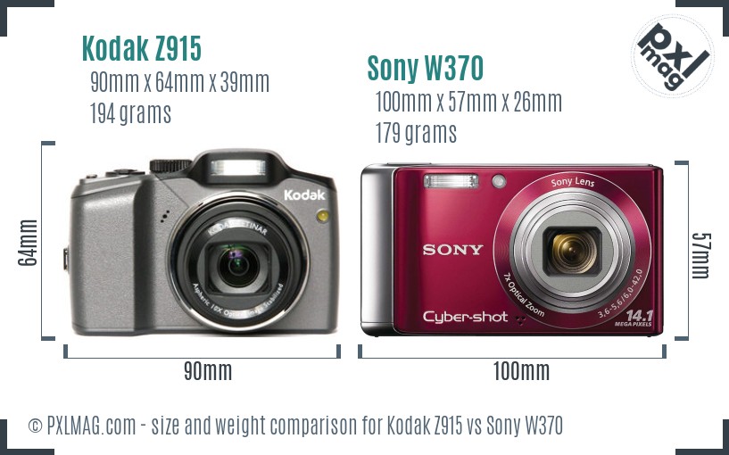 Kodak Z915 vs Sony W370 size comparison Kodak Z915 vs Sony W370 size comparison