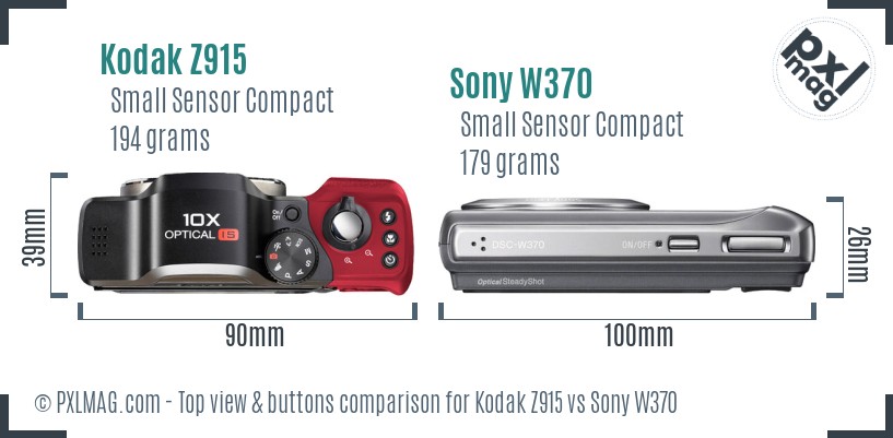 Kodak Z915 vs Sony W370 top view buttons comparison
