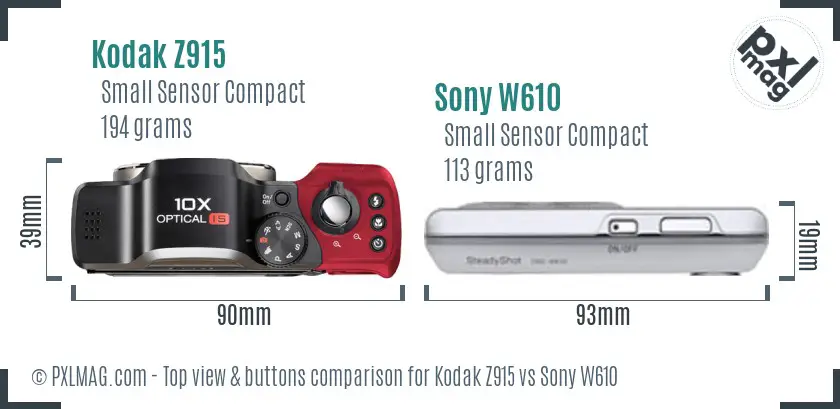 Kodak Z915 vs Sony W610 top view buttons comparison