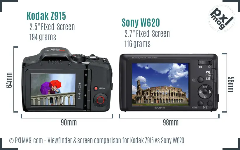 Kodak Z915 vs Sony W620 Screen and Viewfinder comparison Kodak Z915 vs Sony W620 Screen and Viewfinder comparison