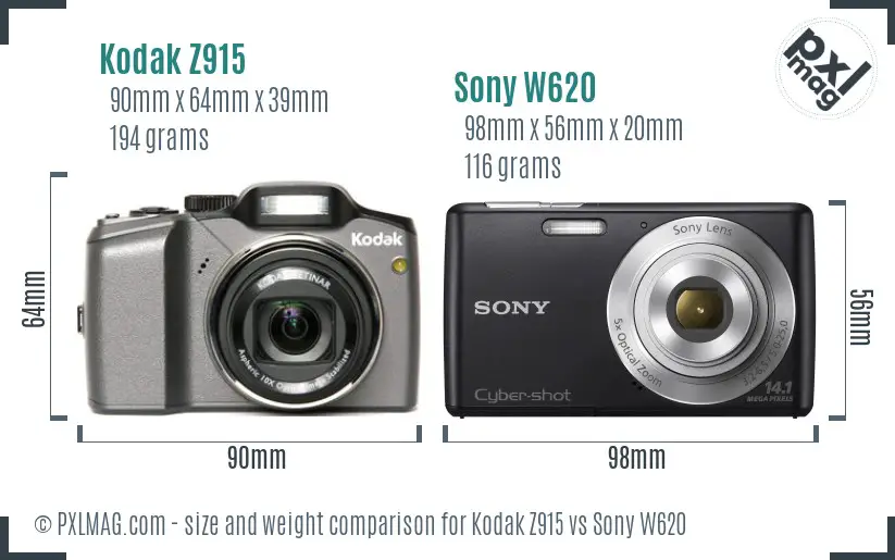 Kodak Z915 vs Sony W620 size comparison Kodak Z915 vs Sony W620 size comparison