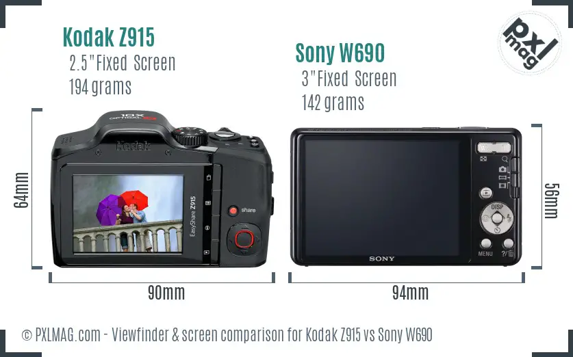 Kodak Z915 vs Sony W690 Screen and Viewfinder comparison