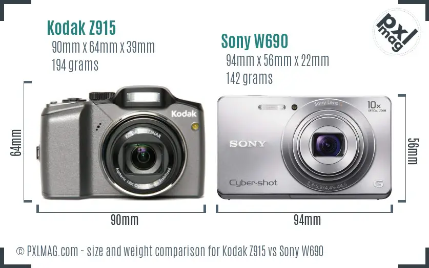 Kodak Z915 vs Sony W690 size comparison