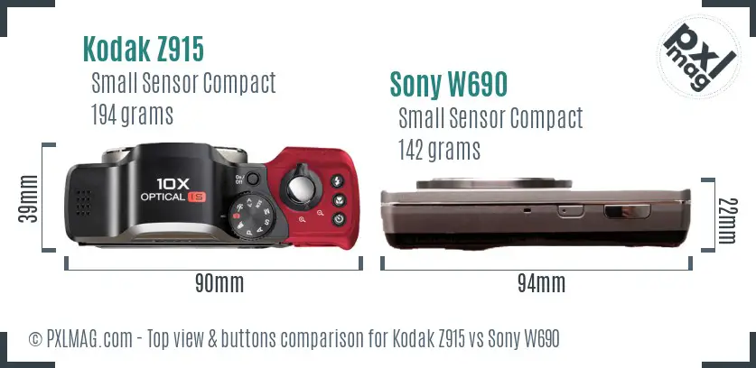 Kodak Z915 vs Sony W690 top view buttons comparison