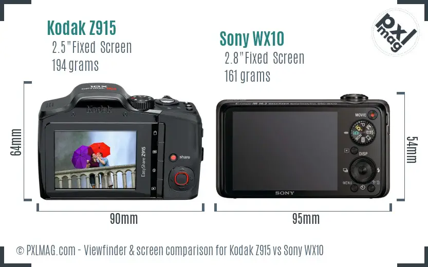 Kodak Z915 vs Sony WX10 Screen and Viewfinder comparison