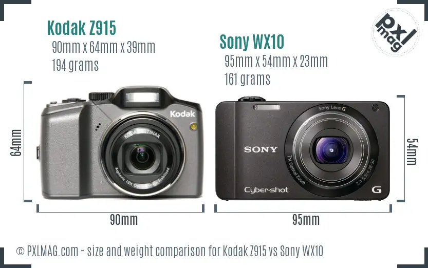 Kodak Z915 vs Sony WX10 size comparison