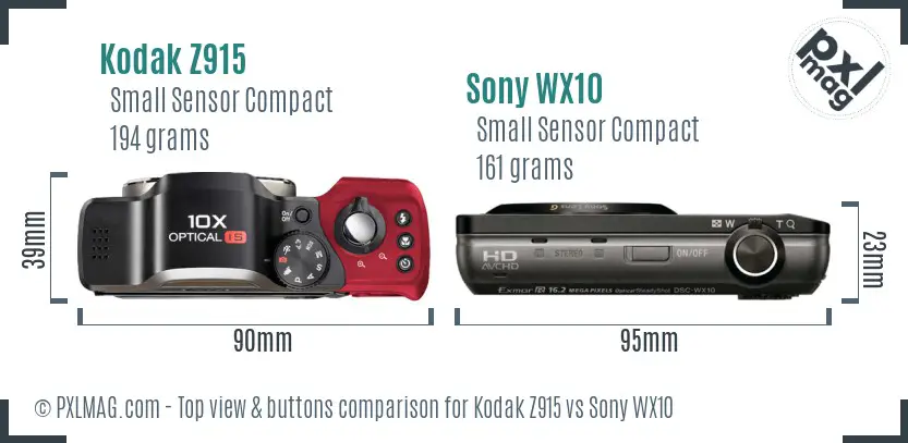 Kodak Z915 vs Sony WX10 top view buttons comparison