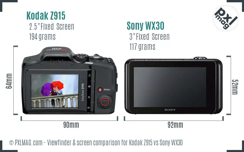 Kodak Z915 vs Sony WX30 Screen and Viewfinder comparison Kodak Z915 vs Sony WX30 Screen and Viewfinder comparison