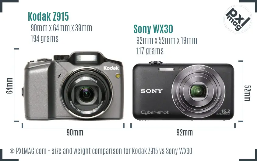 Kodak Z915 vs Sony WX30 size comparison Kodak Z915 vs Sony WX30 size comparison