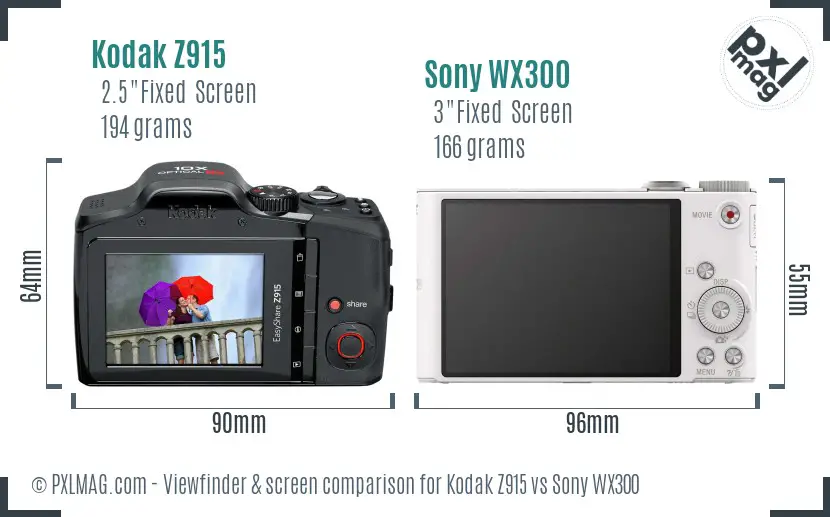 Kodak Z915 vs Sony WX300 Screen and Viewfinder comparison Kodak Z915 vs Sony WX300 Screen and Viewfinder comparison