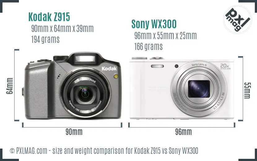 Kodak Z915 vs Sony WX300 size comparison Kodak Z915 vs Sony WX300 size comparison