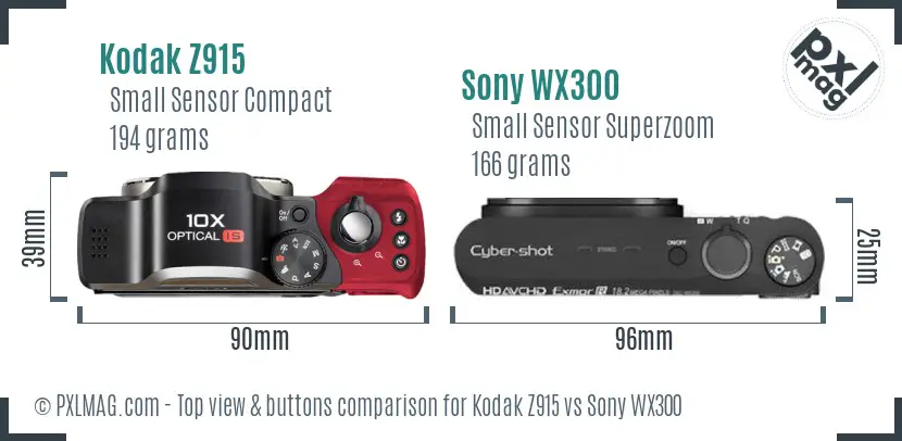 Kodak Z915 vs Sony WX300 top view buttons comparison Kodak Z915 vs Sony WX300 top view buttons comparison