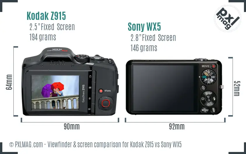 Kodak Z915 vs Sony WX5 Screen and Viewfinder comparison