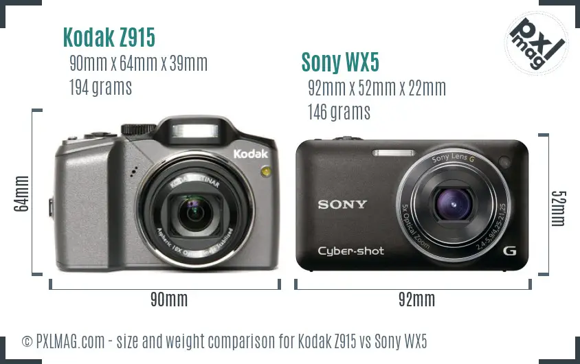 Kodak Z915 vs Sony WX5 size comparison