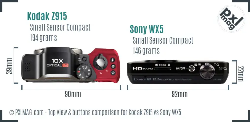 Kodak Z915 vs Sony WX5 top view buttons comparison