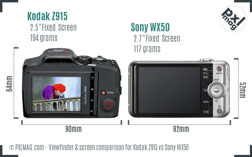 Kodak Z915 vs Sony WX50 Screen and Viewfinder comparison